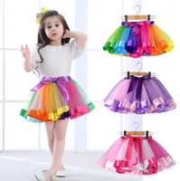6st Nya Kid Girls Kjol Rainbow Color Tutu Klänningar Nyfödd Lace Princess Kjol Pettiskirt Ruffle Ballett Dancewear