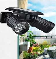 Solar Wall Lights Motion Sensor Outdoor Double Spotlights 14 LED Dual head 180 Degree Rotatable Security Light for Patio Porch Yard