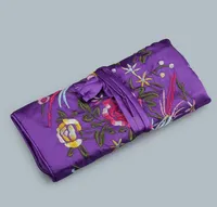 Chino tradicional estilo de moda de seda mujeres joyería rollo de almacenamiento de viaje mano bordado bolsa de embalaje bolsas de satén envío gratis