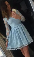 2018 романтический синий кружева с длинными рукавами Homecoming Dresses Short V neck illusion a line Hollow Back дизайнер выпускного вечера коктейльное платье