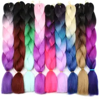 Ombre Kanekalon Braiding Hair Extensions 24inch Synthetic Jumbo Braids Crochet Hair For Women Purple Burgundy Green