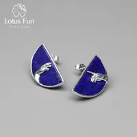 Lotus diversão real 925 esterlina prata handmade natural lapis lazuli fino mão de jóias de Deus da criação de adam garanhão brinco D1892601