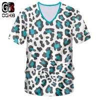OGKB Verão Novo Estilo V Pescoço Camisetas Homme Polka Dot 3D T-shirt Impressão Azul Leopardo Casual 5XL 6XL Vestuário para homens