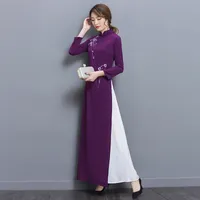 2018 estate Aodi Donne Qipao stile cinese elegante qipao stand collare a maniche lunghe in chiffon casual lungo Aoda