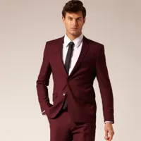 Custom Made Man Passar Mått Skräddarsydda Bröllopskläder för Män Vin Röd Groom Suit 2 PSC Brudgum Tuxedos Jacka + Byxor