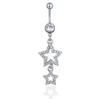 D0711 Double Stars Belly Navel Button Ring Clear Färg 14GA 10mm Längd
