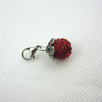 Hot selling 20pcs/lot bright red rhinestone crystal round dangle charms lobster clasp charms for glass floating lockets charms
