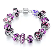 Bracelet de charme en argent de style européen de mode avec perles de verre de Murano violet DIY bijoux de mode Livraison gratuite