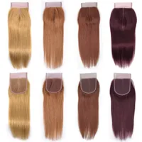 Pure Colored Hair Lace Closure Vendors Brazilian Human Hair 4x4 Lace Closure Color 27 30 33 99J Honey Blonde Medium Auburn Dark Red