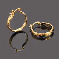 22K 23K 24K Thai Baht FINE YELLOW SOLID GOLD GP EARRINGS Hoop E India Jewelry Brincos Top Quality Wave