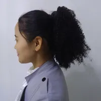 12" Расширение черного волос Drawstring Ponytails для черных женщин клипа в афре кудрявых кудри бразильских волосы конского хвост шиньон натуральных черных