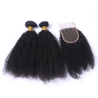Afro Kinky Kręglarski Malezyjski Dziewiczy Human Włosy Wyplata Wiązki Z Zamknięciem Kinky Curly 4x4 Koronki Zamknięcie Z Włosów Dziewiczy Włosy