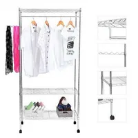 Free shipping Wholesales 900x450xH1800 Double Layer Electroplate Coating Mesh Garment Rack Hanger with Wheels & Rotating Wave Hook Silver