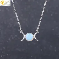 CSJA WICCA Triple Bogini Księżyc biżuteria dla kobiet Opal Turquoise Howlit Koraliki Wisiorek Choker Clavicle Naszyjniki Gems Stone Jewellery F707 B