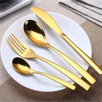 الذهب عشاء مجموعة أدوات المائدة أدوات المائدة أطباق بالجملة 4PCS مجموعة الفولاذ المقاوم للصدأ عشاء سكين شوكة ملعقة شاي ملعقة