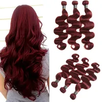 Pre-Colored 99J Brazilian Body Wave Hair 3 buntar 100% Human Hair Extensions Remy Virgin Hair Weave Bundlar