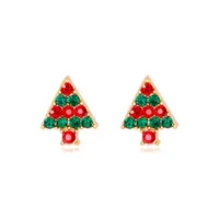 Colorful Rhinestone Cartoon Christmas Tree Stud Earring for Women Trendy Earrings Gold Plated Alloy Fashion Jewelry