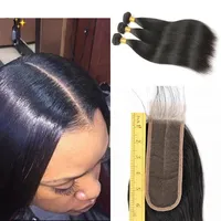 2018 Yeni Saç 2 * 6 Orta Kısmı Ile Dantel Kapatma 3 Paketler Sınıf 8A Brezilyalı Virgin İnsan Saç Dokuma Paketler Kapatma Uzantıları Ile