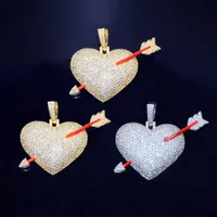 Tarrow Heart Love Halskette Anhänger Iced out mit 5 mm Tennis Kette Gold Farbe Bling Kubikzircon Herren Hip Hop Schmuck für Geschenk