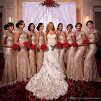 2019 розовые золотые длинные платья подружки невестые платья русалки задержанные короткие рукава плюс размером свадьба гостевая вечеринка платье брауйтеджунффер Клейдер