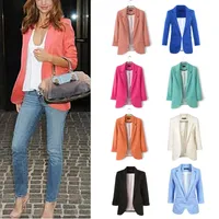 Fashion Women Candy Color Slim Fit Stylish 3/4 Sleeves Suit Jacket Coat Tops H9