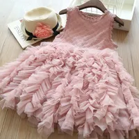 2018 새로운 아기 여자 레이스 드레스 패션 아이들 민소매 조끼 공주님 드레스 여름 키즈 거즈 투투 부티크 의류 2 색