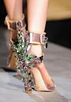 2018 Transparent PVC Ankle Strap Women Pumps Rome Style Padlock High Heels Gladiator Sandals Studded Crystal Women Shoes