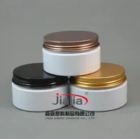 100g Witte Plastic Jar Melk Kleur Lege Huisdier Cosmetische Verpakking, 100 ml Witte Pet Jar met Cap Zwart / Brons / Gouden Aluminiumschroef
