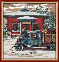 크리스마스 우체국 그림 집 장식 그림, 수제 십자수 자수 바느질 작업 캔버스에 계산 인쇄 DMC 14CT / 11CT