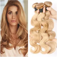 # 27 Honey Blonde Brazilian Body Wave Mänskliga hårbuntar handlar 3st 300gram Jordgubb Blond Virgin Human Hair Weaves Extensions 10-30 "