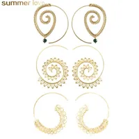 Uniek ontwerp 3 paar / set spiraal hoepel oorbellen set voor vrouwen grote vintage tribal swirl Dangle oorbellen decoratieve sieraden set