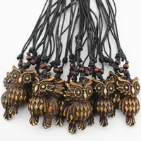 Fashion Jewelry Wholesale lot 12pcs Imitation Yak bone carved Brown Trbial Owl Charm Pendants Necklaces for men women&#039;s gifts MN445