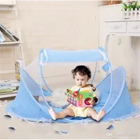 여름 어린이 모기 그물 접기 비 설치 유연한 침대 도트 블루 핑크 베개 패드 뜨거운 판매 아기 모기 바 32gj dd
