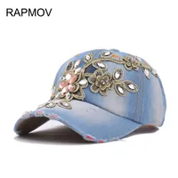 Wholesale Women Fashion Rhinestone Diamante Denim Baseball Cap Hats Women's Autumn Sports Hat Canvas Snapback Caps Good Quality