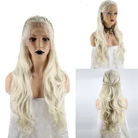 Högtemperatur peruker Fiber Platinum Blondin Flätad Lång Naturvåg Prinsessan Syntetisk Snörning Braid Front Wig med Baby Hair