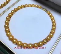 Top Luster 17 "11-12mm Naturalne Prawdziwe Okrągłe South Sea Golden Pearl Necklace 14K Gold