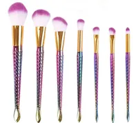 Großhandel 7 stücke lila make-up pinsel eingestellt waben regenbogengriff cosmetic fundament lideshadow pinsel schönheit tools kit