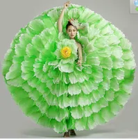 Livraison gratuite dames femmes jaune / rose / rouge / bleu / vert pétales fleurs grande robe de danse flare / performance de scène / robe de bal de carnaval
