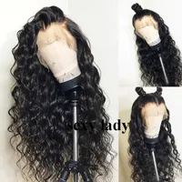 180densitet Deep Loose Wave Black / Brown / Burgundy Wig Pre Plocked With Baby Hair Brazilian Full Lace Front Pärlor Syntetiskt hår för svarta kvinnor