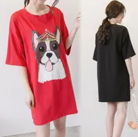 カジュアルドレス犬Tシャツのドレス女性妊娠中の服赤黒プラスサイズXL-5XL