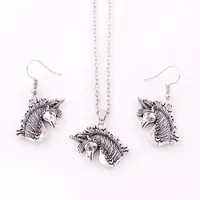 Apricot Fu Antique Silver Plated Medieval Unicorn Pendant Charm Magic Love Amulet Earring Necklace Set Jewelry