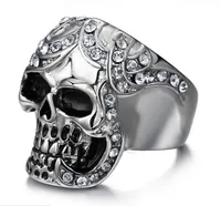 Skull Ring Men&#039;s Vintage Gothic Stainless Steel Rings Skull Wings Motorcycle Biker Rings with CZ Size 8-12 Hot sale