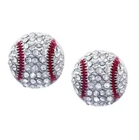 Timkong waterproof soft high qulity Rhinestone Baseball Earrings Stud Crystal Rhinestone Silver Bling White Mom Post Earring