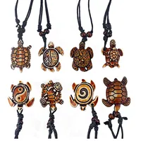 8pcs Mixed Styles Ethnic Tribal Faux Yak Bone Sea Turtle Pendants Necklace Adjustable