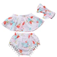 Hot sell Summer 3PCs Newborn Clothes Baby Girls Floral Off Shoulder Tops Vest+Short Pants Briefs Outfits Girl Clothes 0-24M