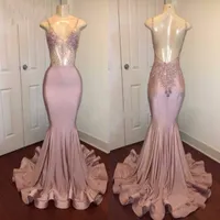 Blask Cekiny Blush-Różowy Prom Dress Sexy Zroszony Open Backless Long Mermaid Party Dresses Fashion Dubai Arabia Suknie wieczorowe Vestidos