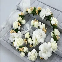 9Colors White Women Silk Flower Princess Crown Head Wreath Armband Set Lady Artificial Skum Blommor Bröllop Bridal Crown Armband Set