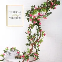 Decoración de la boda plantas trepadoras Simulación Nueva Seda Artificial Falsa Rosa Flor Vines Colgante Garland Decoración Del Hogar de ratán Ivy Vine