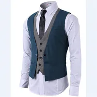 Wangyandress Blue Gray Groom Wear Wedding Vests Custom V-hals Single Breasted Mannen Vest Europese en Amerikaanse Stijlbrugvesten