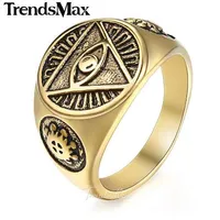 TendênciasMax Ring para homens 316L Aço Inoxidável Ouro Prata Cor Illuminati Pirâmide Anel de Olho Hip Hop Jóias Acessórios HR365